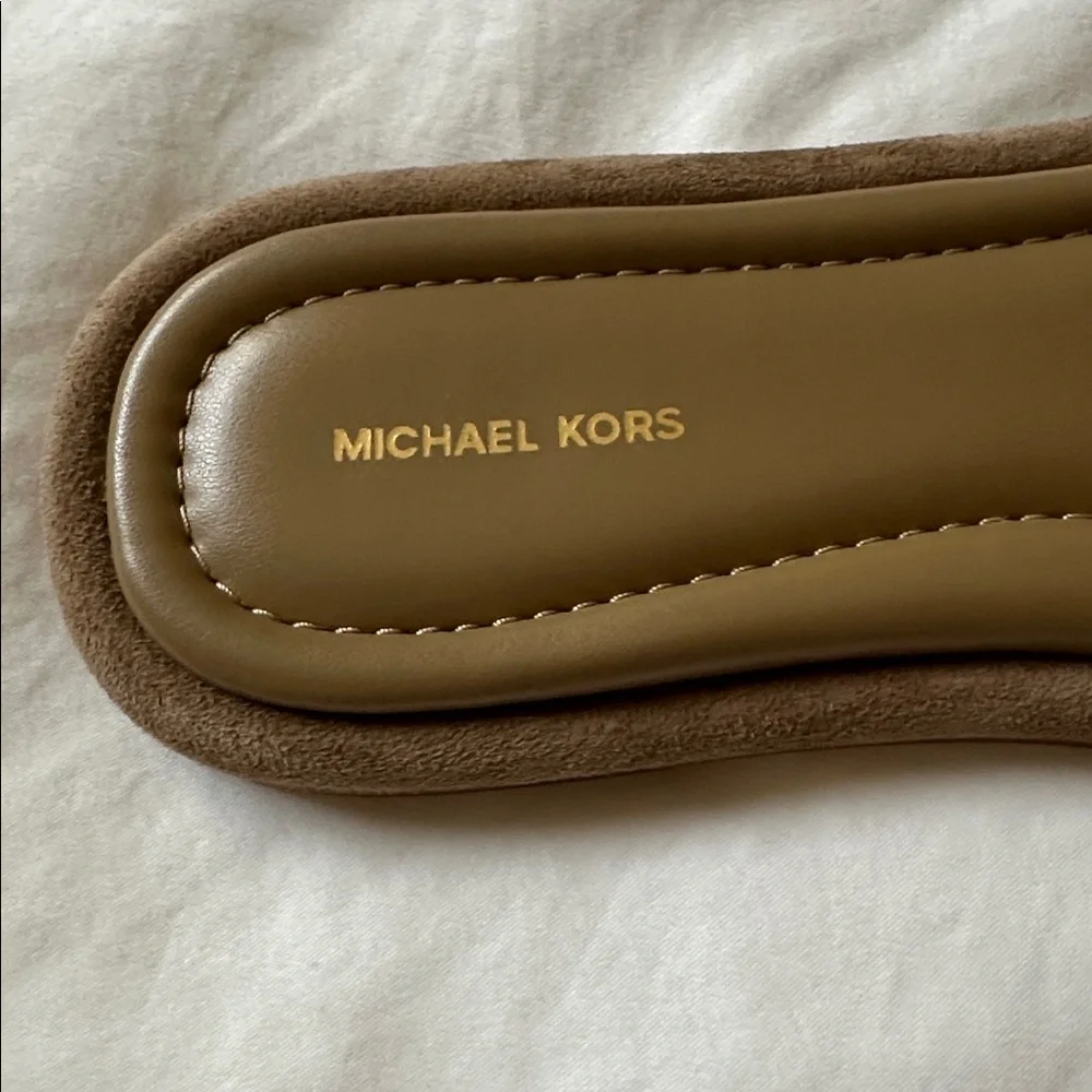 Michael Kors Suede Slides with Gold Emblem